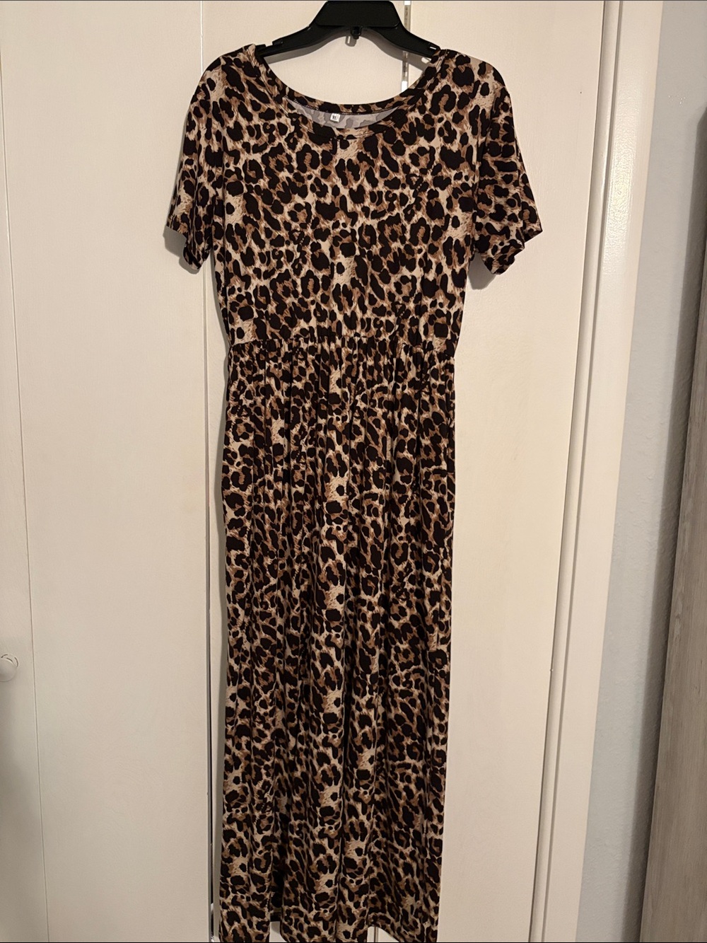 Leopard Print Short Sleeve Maxi Dress - Brown/Tan